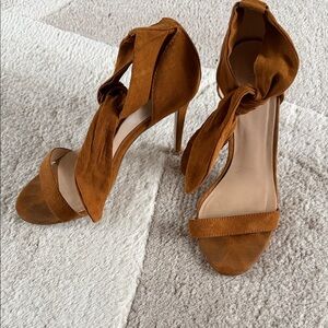 Women's Suede Ankle-Tie High Heel Sandals in Cognac